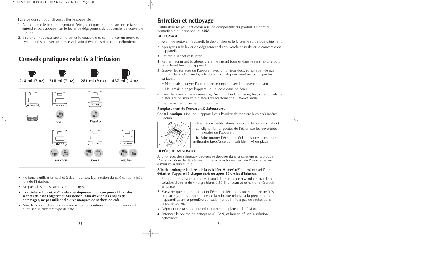 Conseils pratiques relatifs à l'infusion, Entretien et nettoyage | Black & Decker GT305. GT320 User Manual | Page 18 / 23