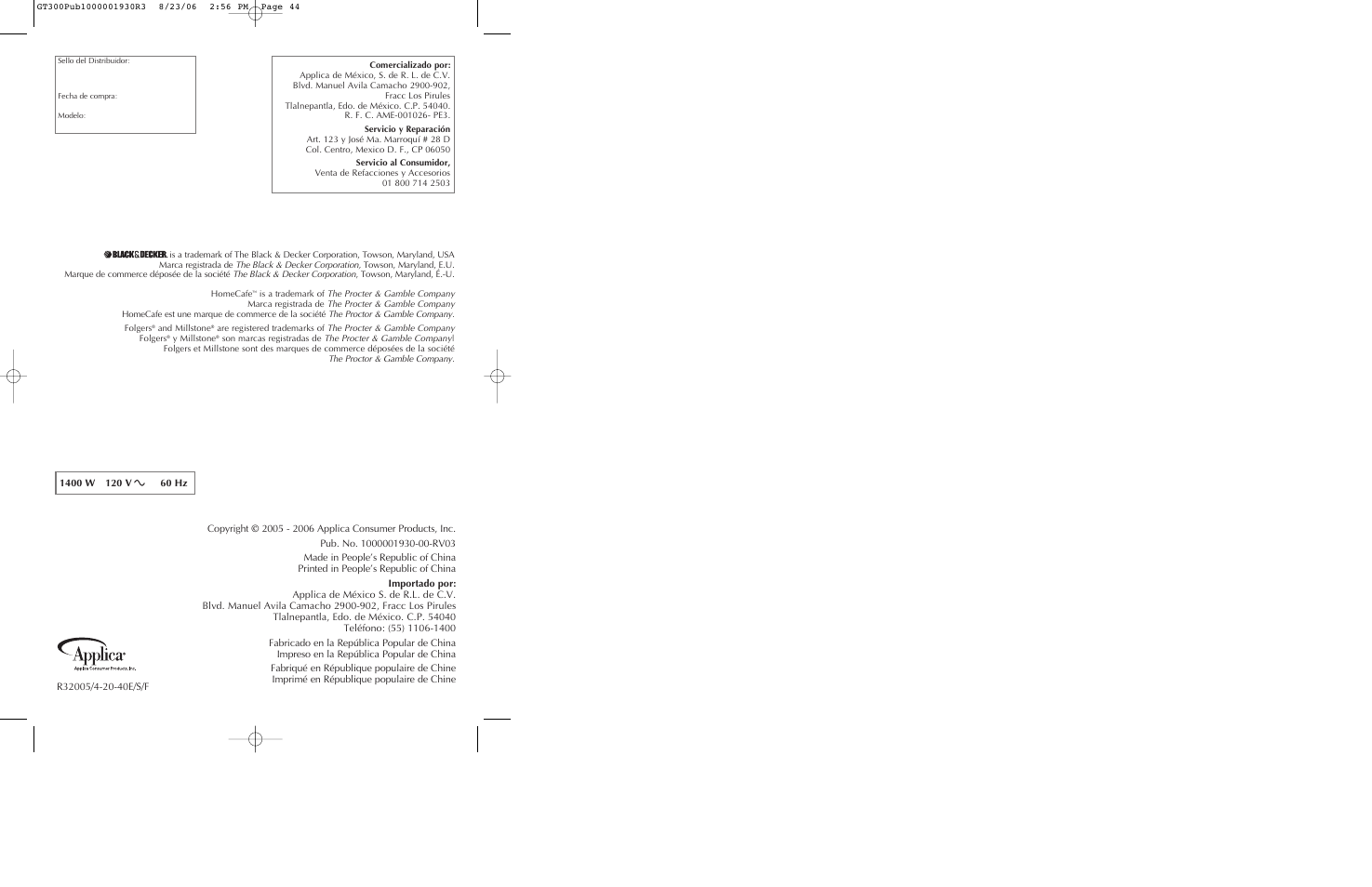 Black & Decker GT305. GT320 User Manual | Page 23 / 23