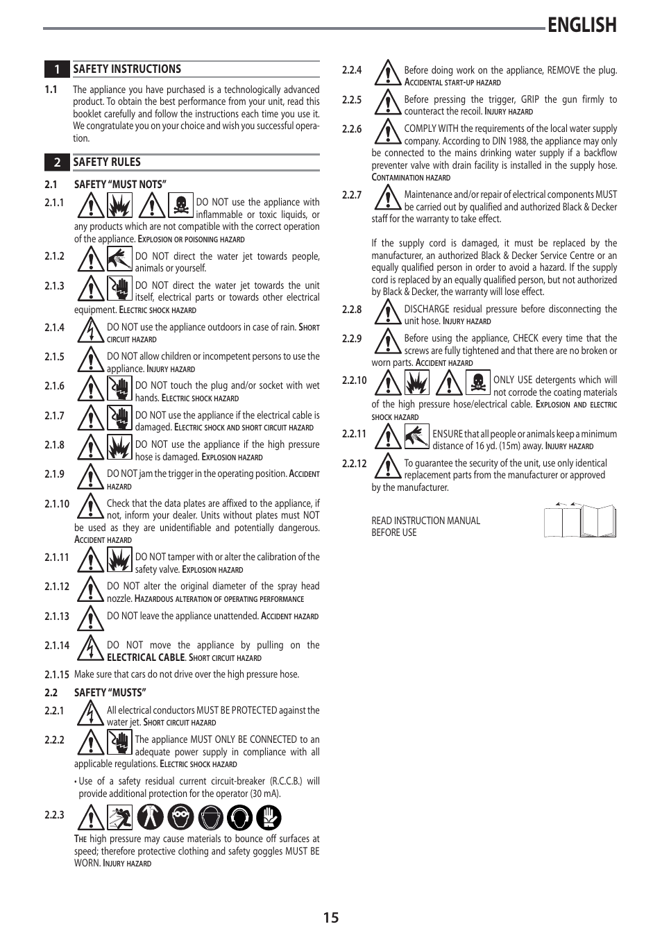 English, Safety instructions, Safety rules | Black & Decker Linea Pro PW2100 User Manual | Page 15 / 20