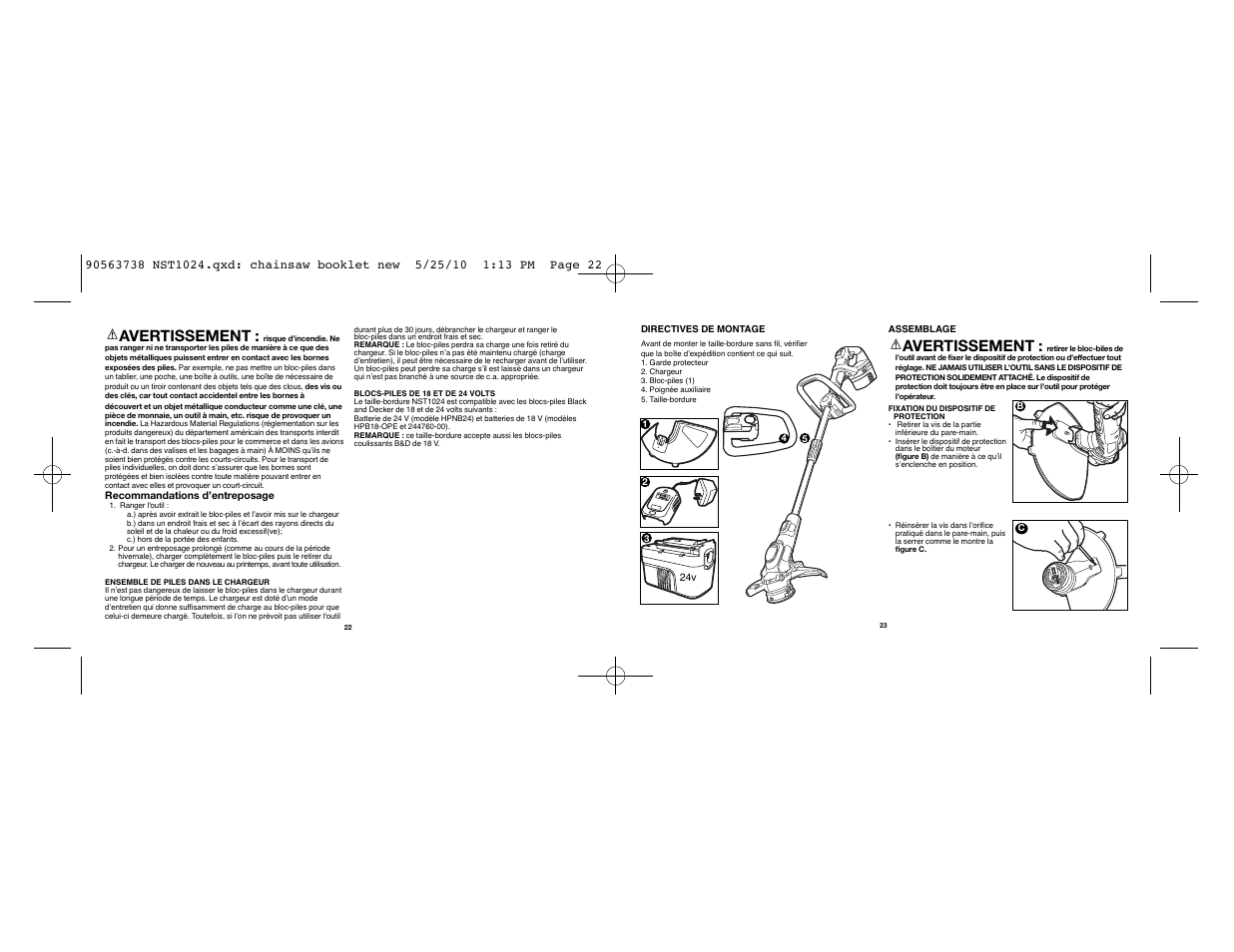 Avertissement | Black & Decker NST1024 User Manual | Page 12 / 25