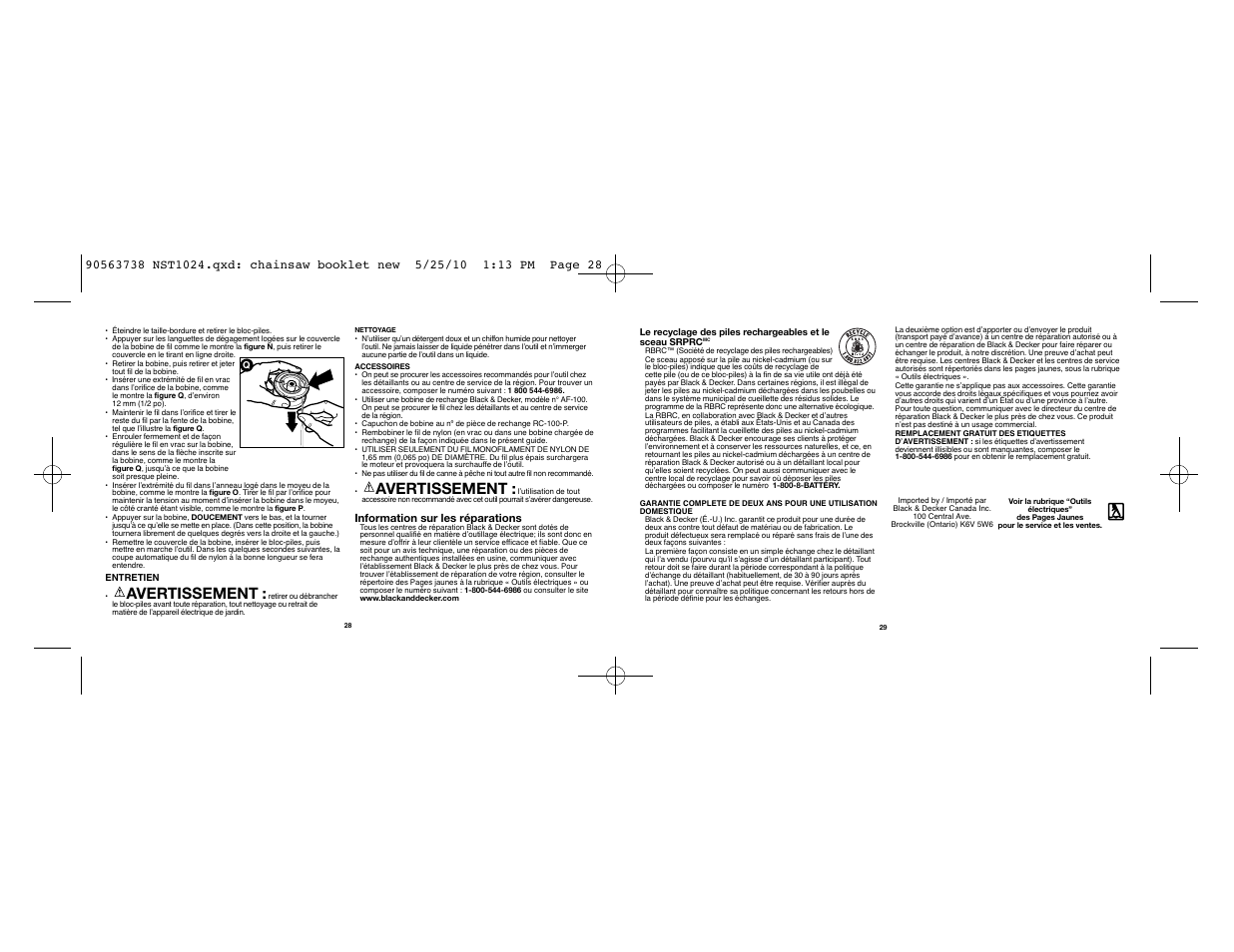 Avertissement | Black & Decker NST1024 User Manual | Page 15 / 25