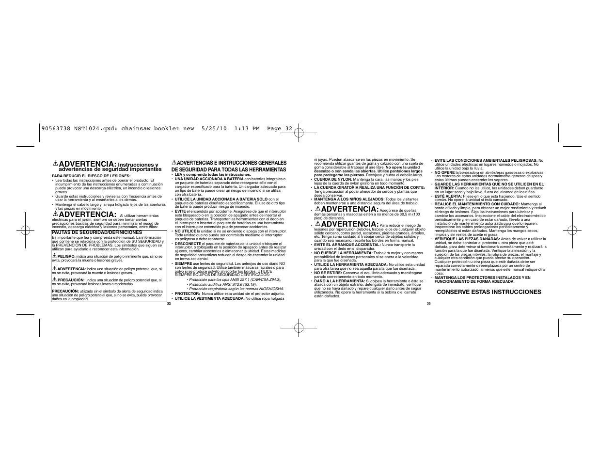 Advertencia | Black & Decker NST1024 User Manual | Page 17 / 25