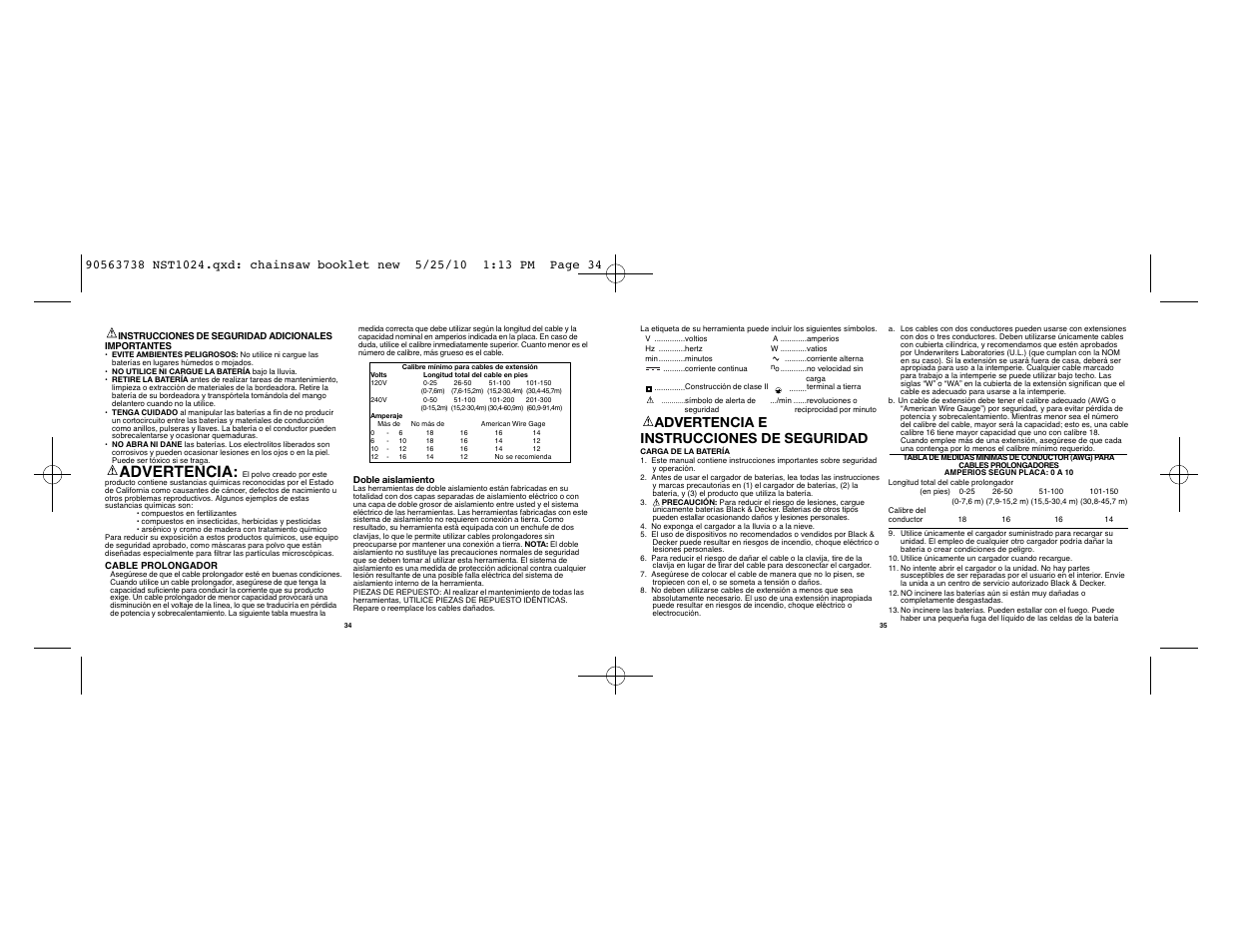 Advertencia, Advertencia e instrucciones de seguridad | Black & Decker NST1024 User Manual | Page 18 / 25