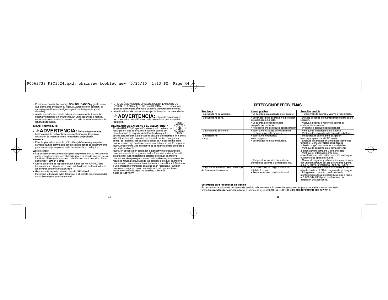 Advertencia | Black & Decker NST1024 User Manual | Page 23 / 25