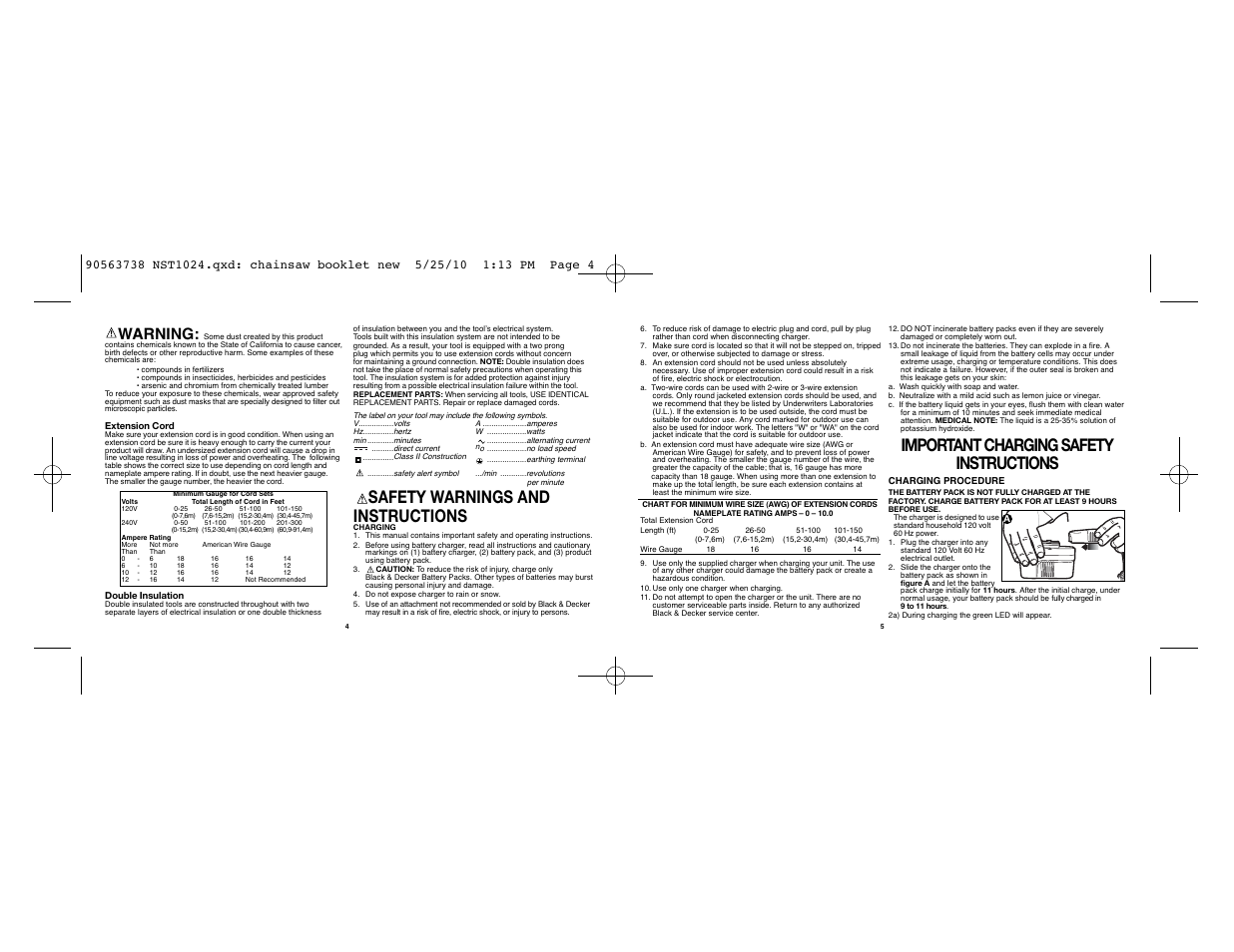 Safety warnings and instructions, Important charging safety instructions, Warning | Black & Decker NST1024 User Manual | Page 3 / 25