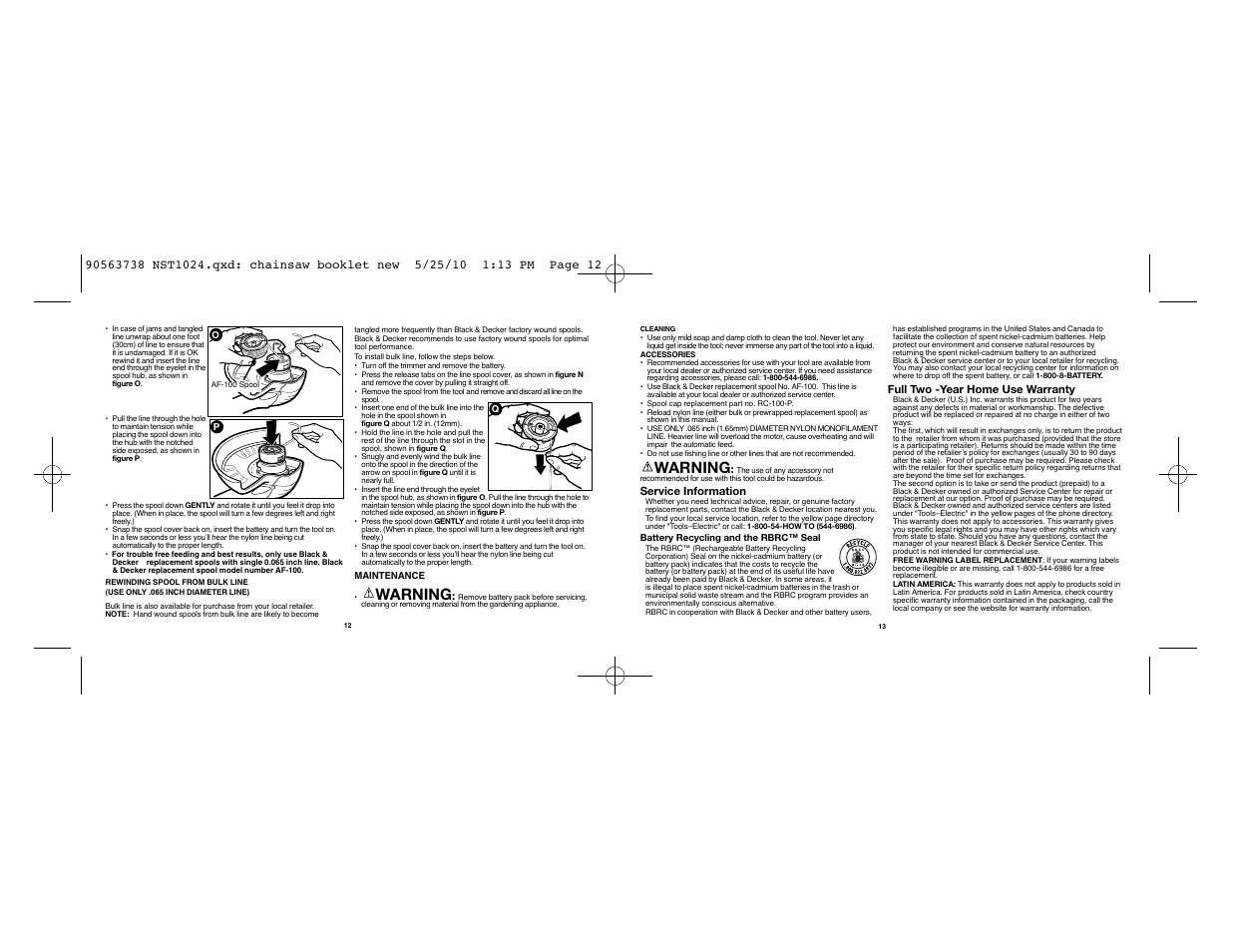 Warning | Black & Decker NST1024 User Manual | Page 7 / 25