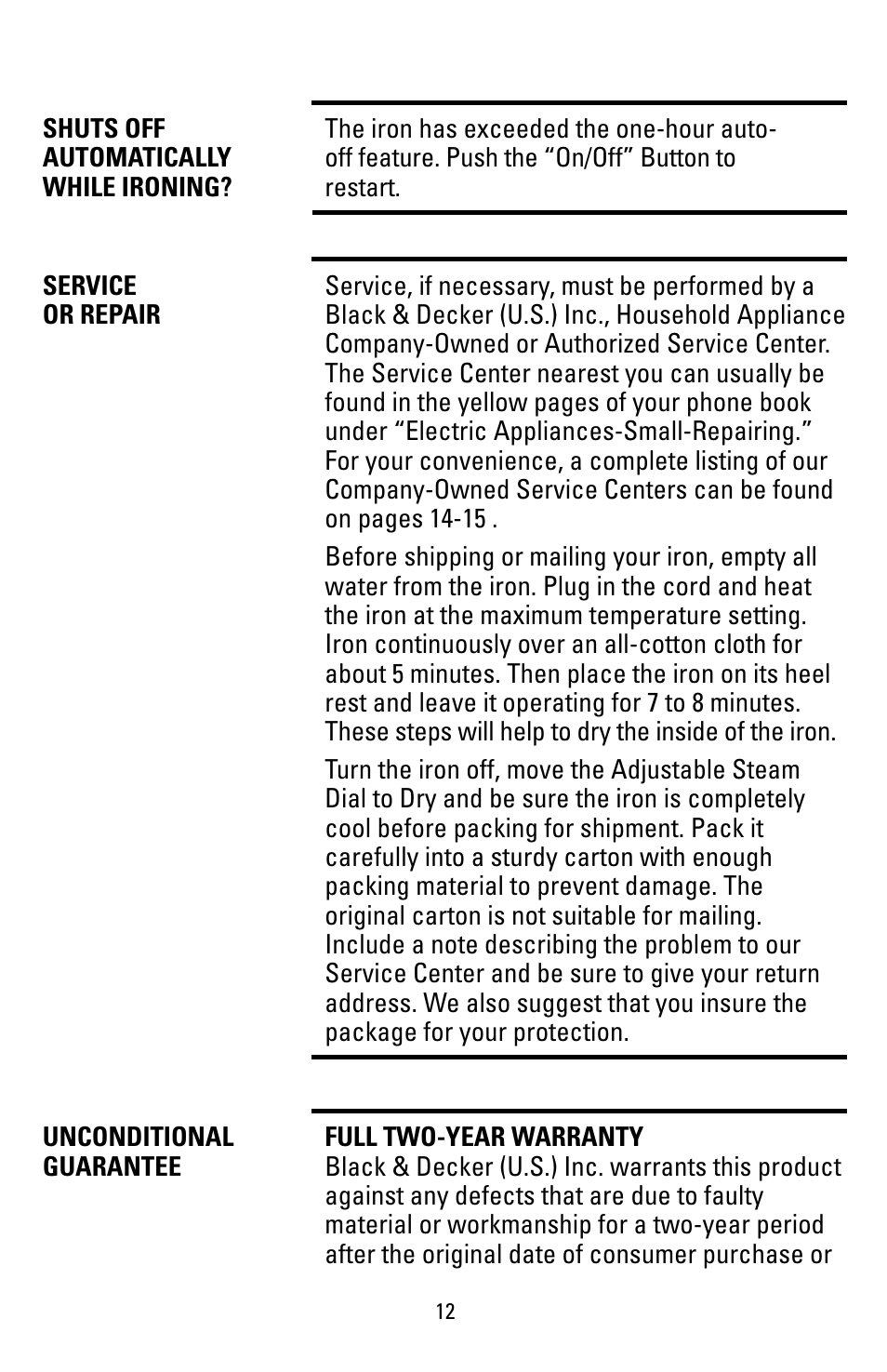 Service, Guarantee | Black & Decker F855 User Manual | Page 12 / 16