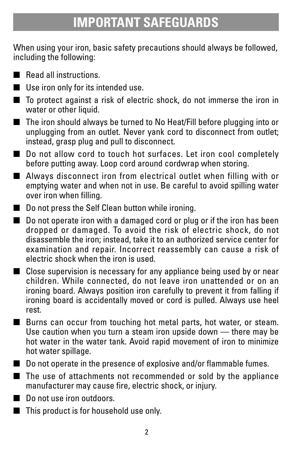 Safegaurds, Important safeguards | Black & Decker F855 User Manual | Page 2 / 16