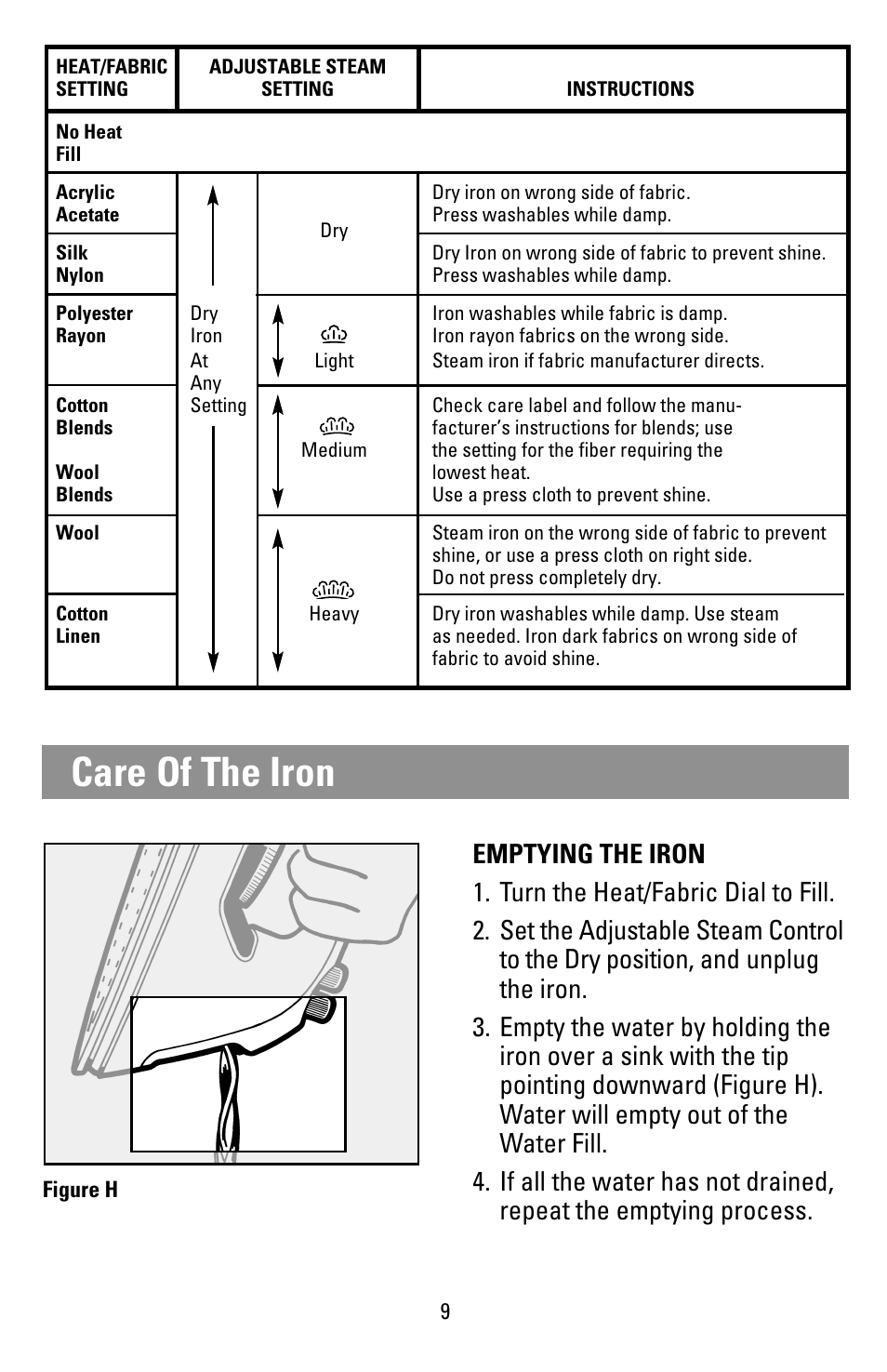 Care of the iron | Black & Decker F855 User Manual | Page 9 / 16