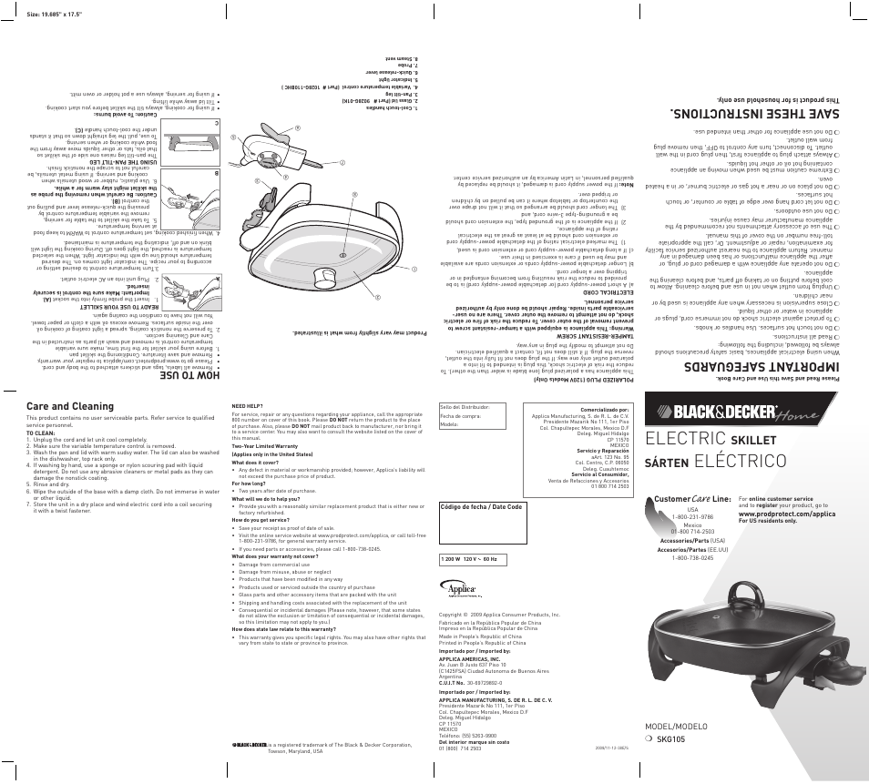 Black & Decker SKG105 User Manual | 2 pages