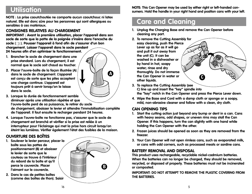 Care and cleaning, Utilisation | Black & Decker KEC600 User Manual | Page 9 / 10