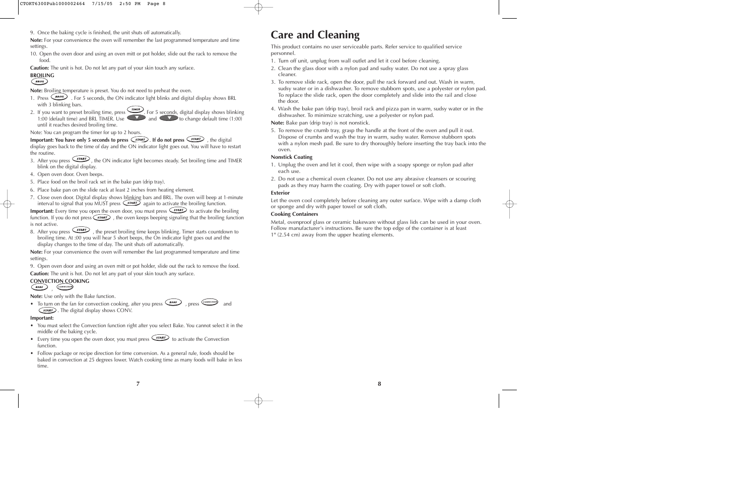 Care and cleaning | Black & Decker CTOKT6300 User Manual | Page 5 / 19
