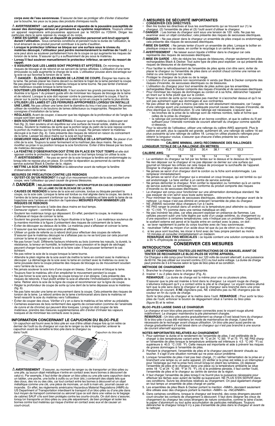 Danger, Conserver ces mesures | Black & Decker FS2400CS User Manual | Page 5 / 9