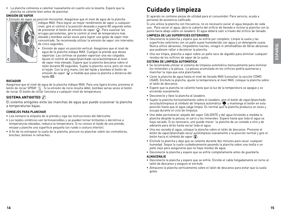 Cuidado y limpieza | Black & Decker STEAMADVANTAGE IR008SNA User Manual | Page 8 / 11