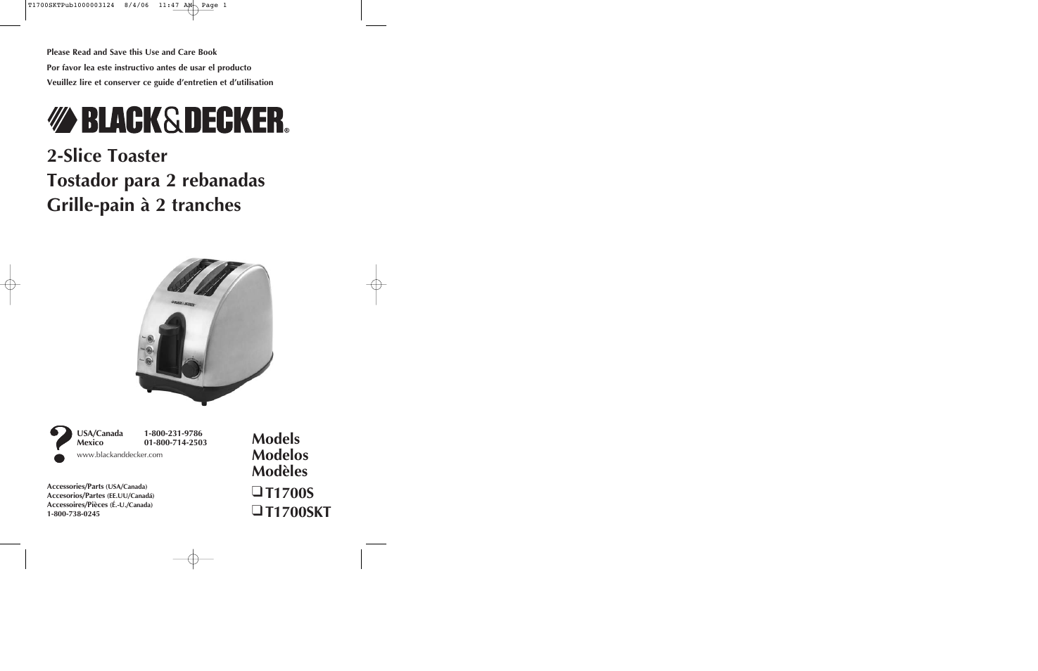 Black & Decker T1700S User Manual | 11 pages