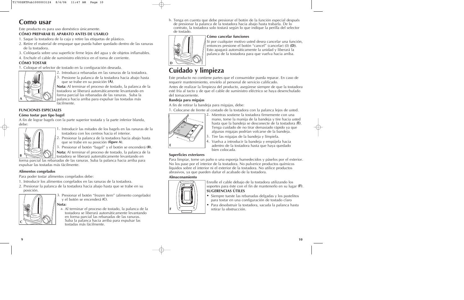 Como usar, Cuidado y limpieza | Black & Decker T1700S User Manual | Page 6 / 11