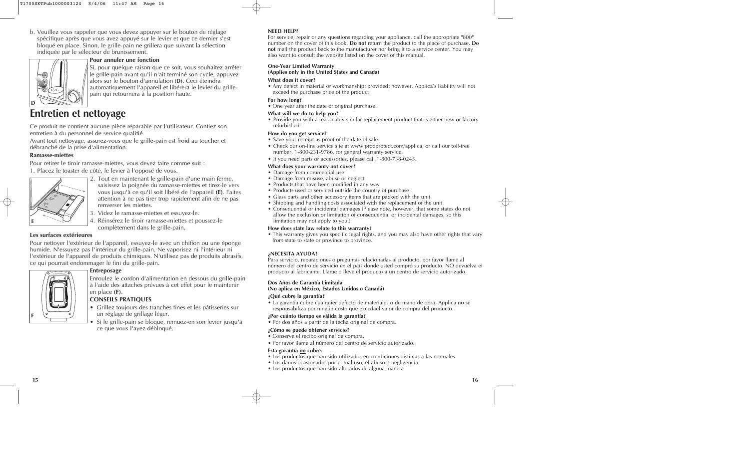 Entretien et nettoyage | Black & Decker T1700S User Manual | Page 9 / 11