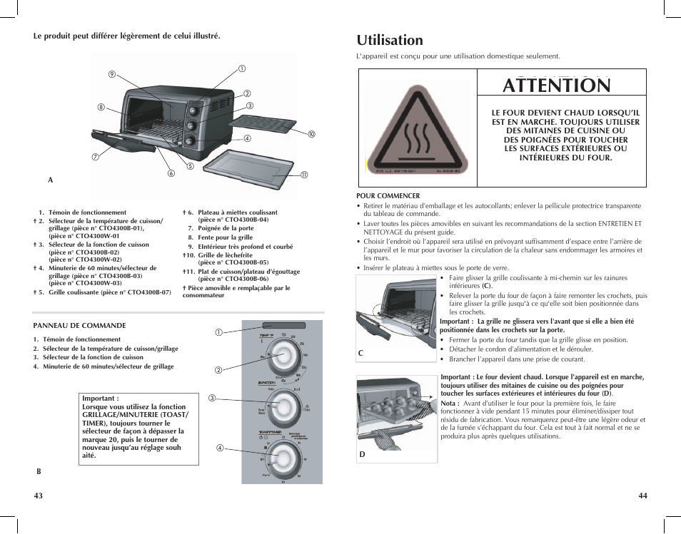 Attention, Utilisation | Black & Decker Perfect Broil CTO4300W User Manual | Page 23 / 33