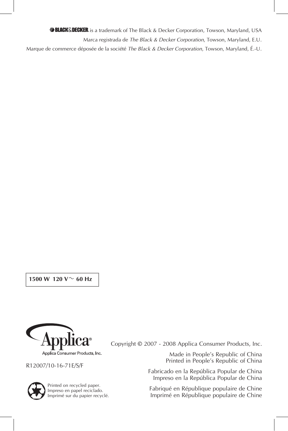 Black & Decker Perfect Broil CTO4300W User Manual | Page 33 / 33