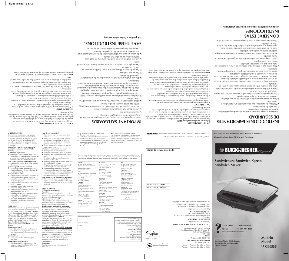 Black & Decker G605SB User Manual | 2 pages