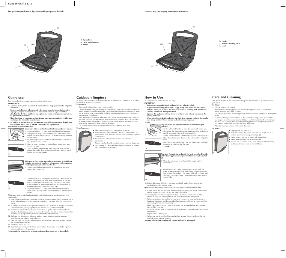 Read y po wer, Ready power, Care and cleaning | Cuidado y limpieza, How to use, Como usar | Black & Decker G605SB User Manual | Page 2 / 2