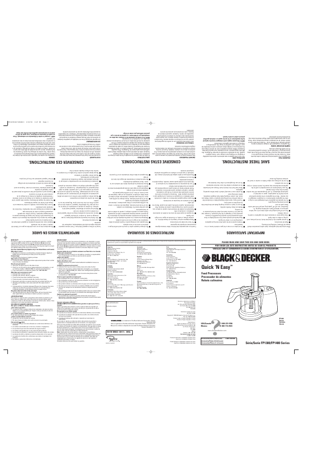 Black & Decker QUICK 'N EASY FP1300 User Manual | 2 pages
