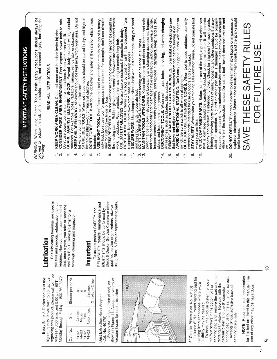 Save these safety rules for future use, Lubrication, Important | Important safety instructions | Black & Decker 4011 User Manual | Page 3 / 6