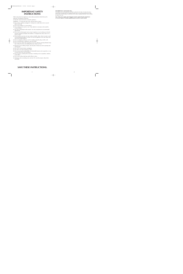Important safety instructions, Save these instructions | Black & Decker VC2000 User Manual | Page 2 / 13