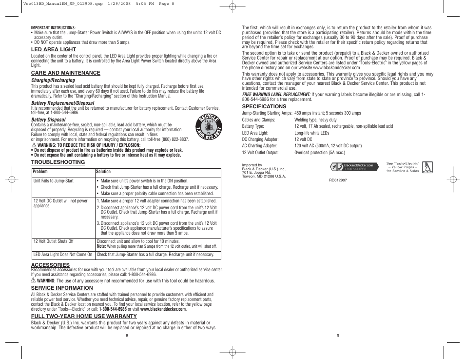 Black & Decker START-IT VEC013BD User Manual | Page 5 / 10