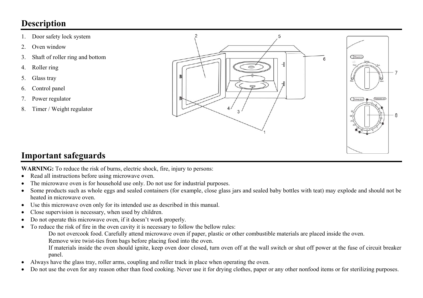 Description, Important safeguards | Hyundai H-MW1817 User Manual | Page 2 / 16