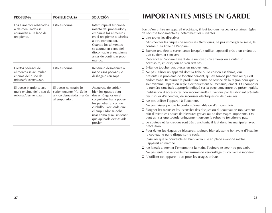 Importantes mises en garde | Black & Decker FP2500ikt User Manual | Page 15 / 25