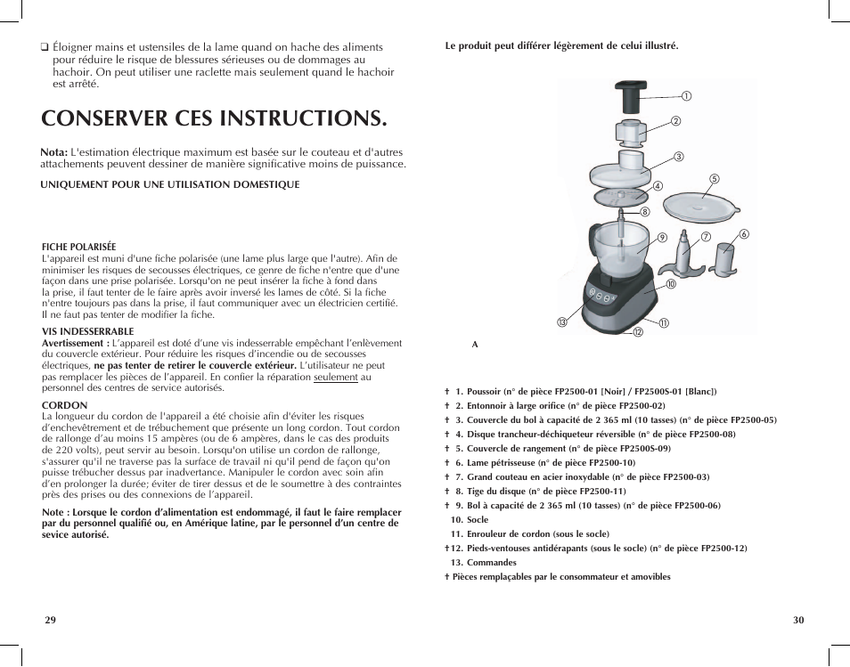 Conserver ces instructions | Black & Decker FP2500ikt User Manual | Page 16 / 25