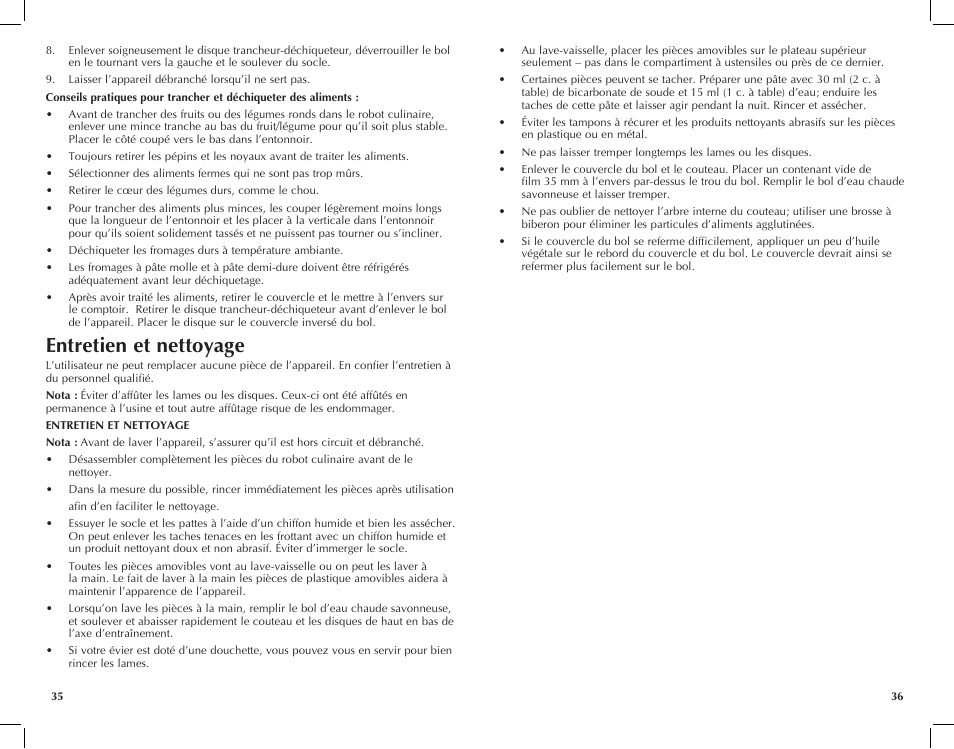 Entretien et nettoyage | Black & Decker FP2500ikt User Manual | Page 19 / 25
