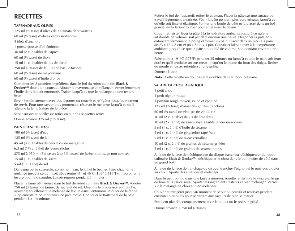 Recettes | Black & Decker FP2500ikt User Manual | Page 20 / 25