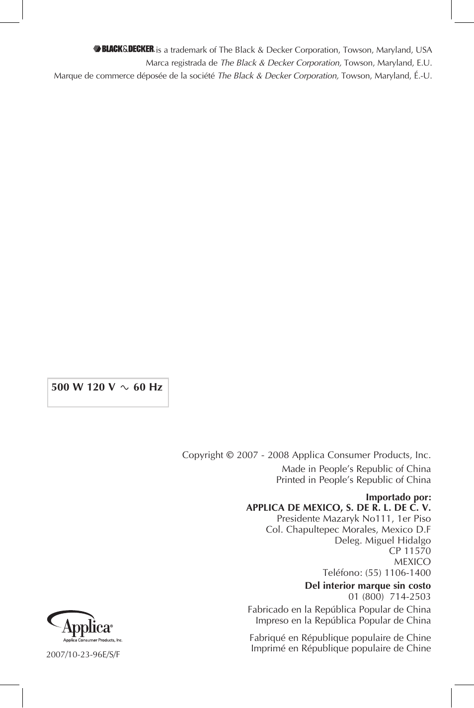 Black & Decker FP2500ikt User Manual | Page 25 / 25