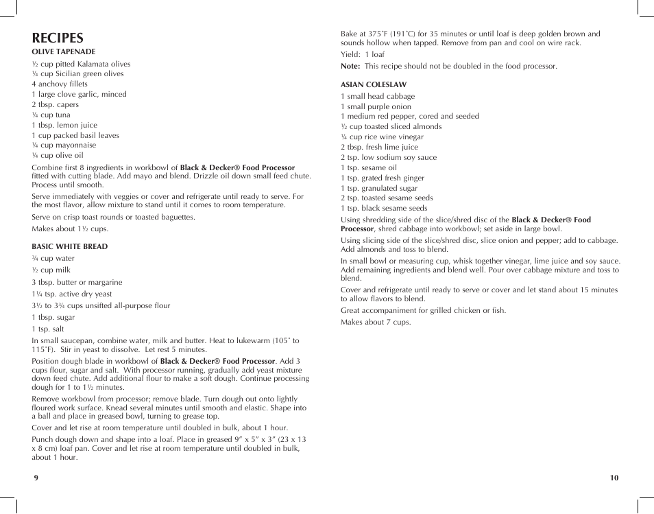 Recipes | Black & Decker FP2500ikt User Manual | Page 6 / 25