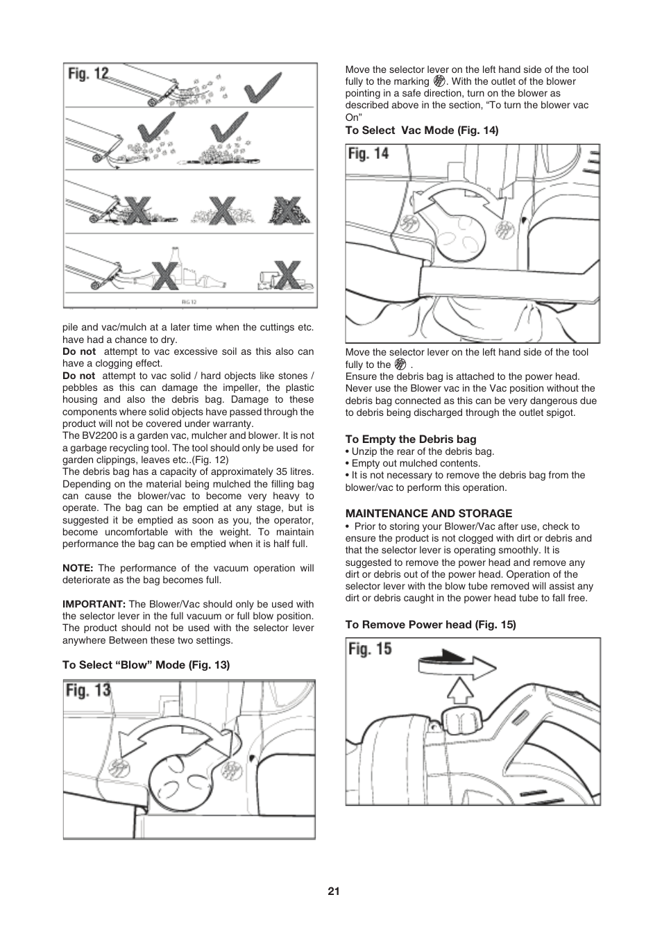 Black & Decker BV2200 User Manual | Page 21 / 22