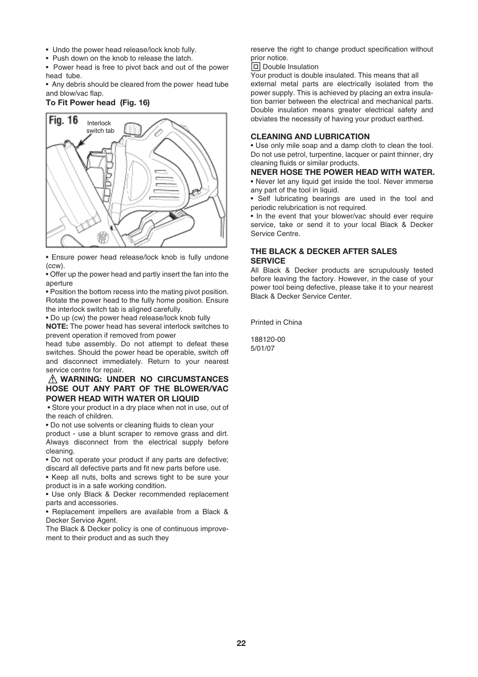 Black & Decker BV2200 User Manual | Page 22 / 22