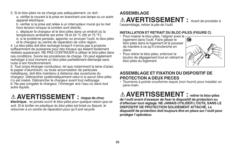 Avertissement | Black & Decker LST1018 User Manual | Page 25 / 52