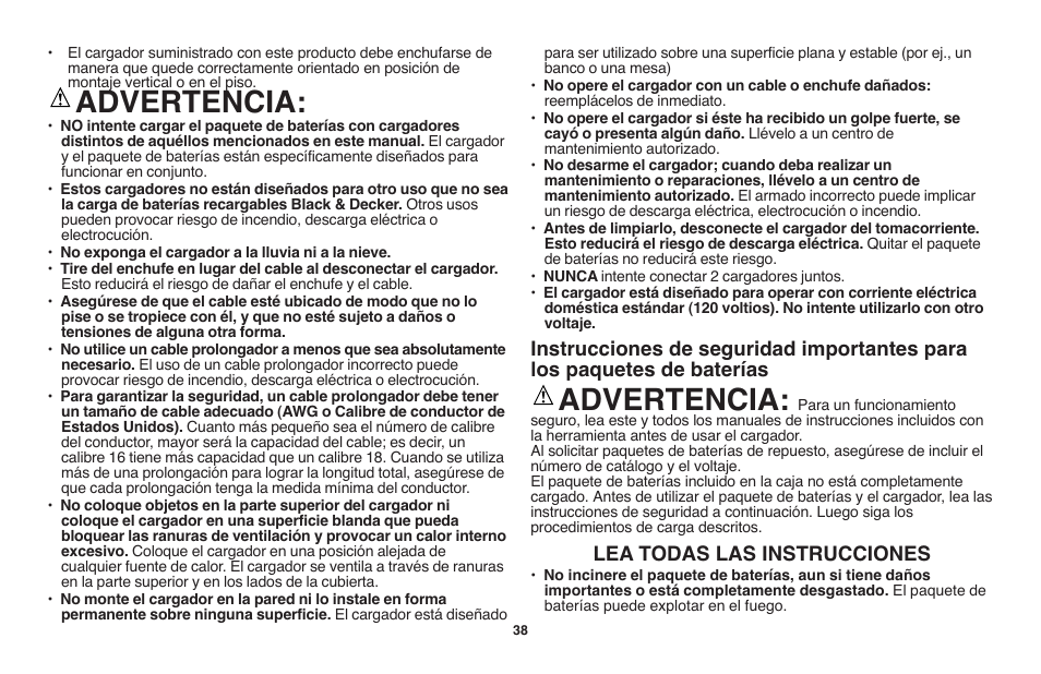 Advertencia, Lea todas las instrucciones | Black & Decker LST1018 User Manual | Page 38 / 52