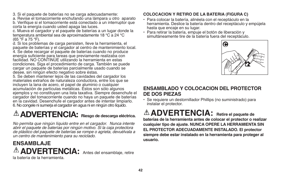 Advertencia, Ensamblaje | Black & Decker LST1018 User Manual | Page 42 / 52