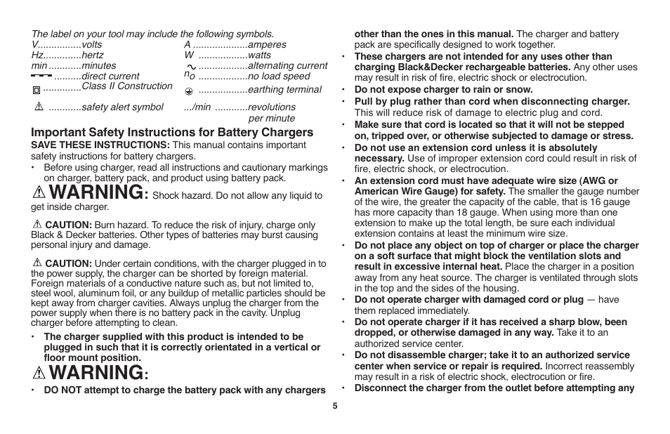 Warning | Black & Decker LST1018 User Manual | Page 5 / 52