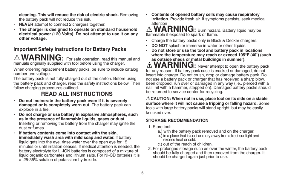 Warning, Read all instructions | Black & Decker LST1018 User Manual | Page 6 / 52