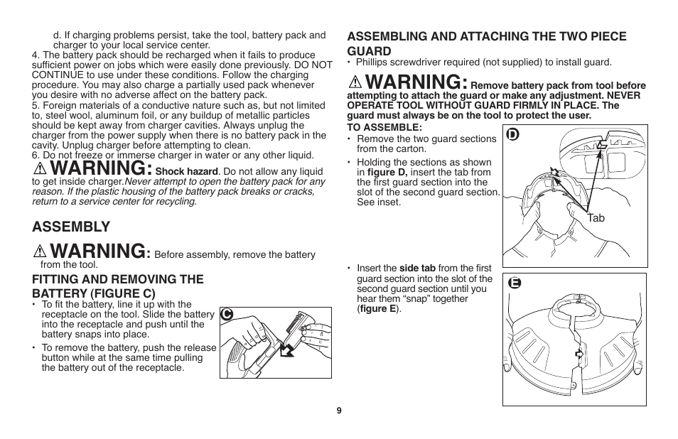 Warning, Assembly | Black & Decker LST1018 User Manual | Page 9 / 52