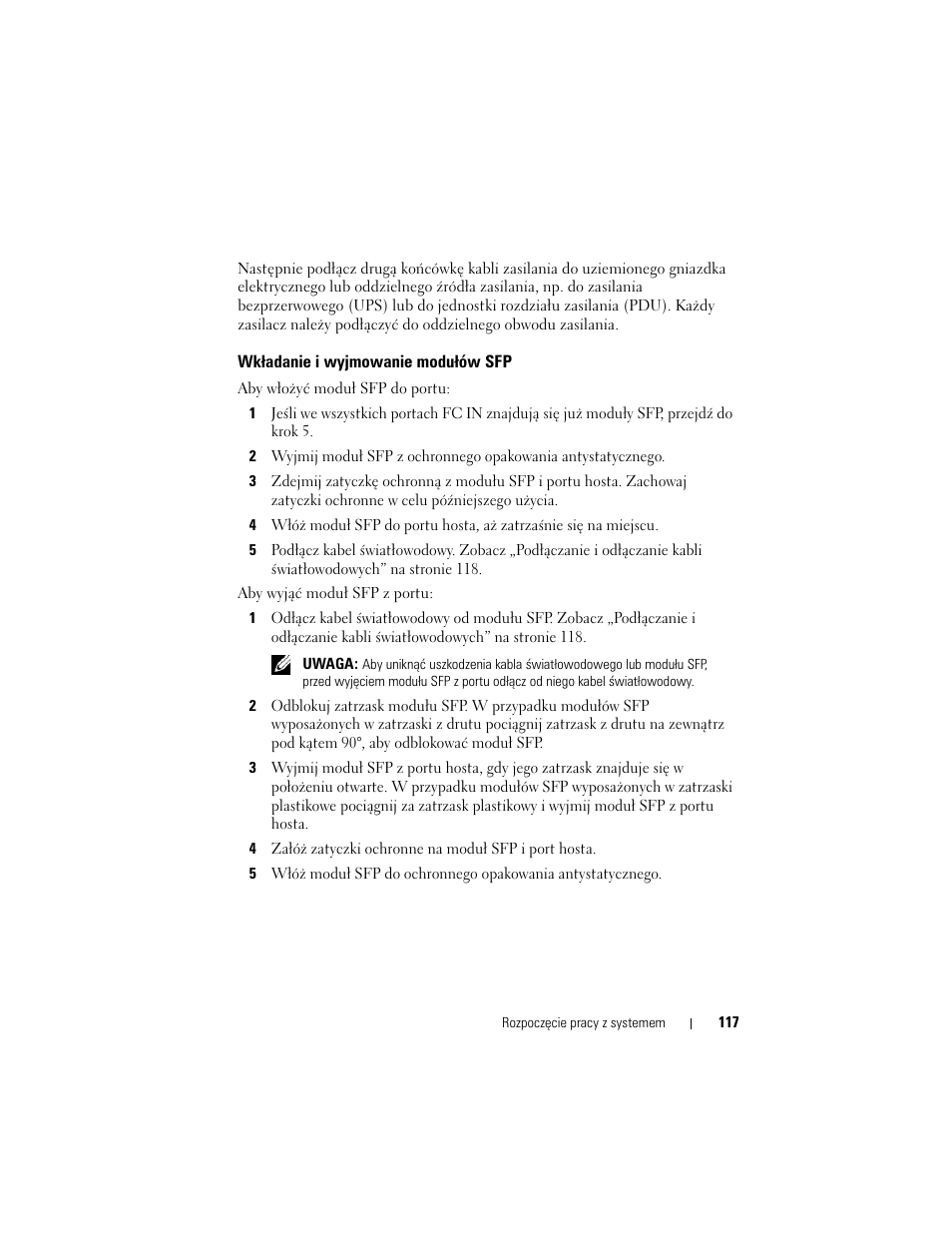 Wkładanie i wyjmowanie modułów sfp | Dell POWERVAULT MD3600F User Manual | Page 119 / 222