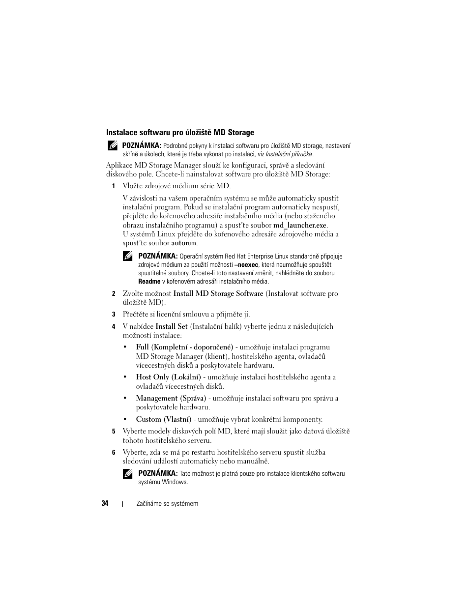 Instalace softwaru pro úložiště md storage | Dell POWERVAULT MD3600F User Manual | Page 36 / 222