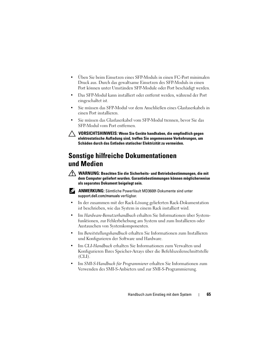 Sonstige hilfreiche dokumentationen und medien | Dell POWERVAULT MD3600F User Manual | Page 67 / 222