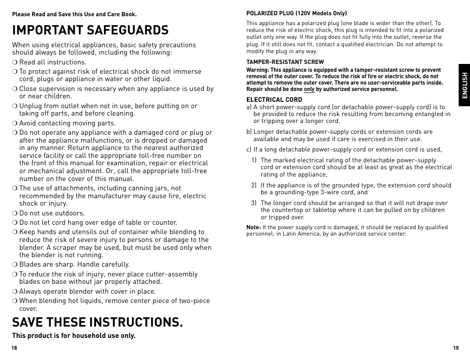Important safeguards, Save these instructions | Black & Decker BLBD10GWUC User Manual | Page 10 / 17