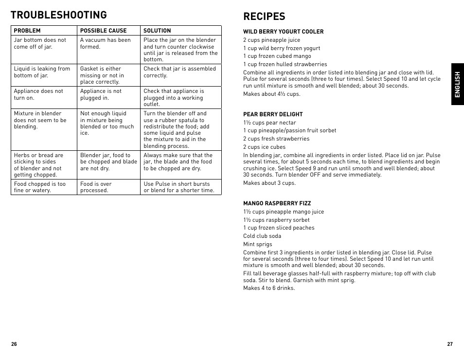 Troubleshooting, Recipes | Black & Decker BLBD10GWUC User Manual | Page 14 / 17