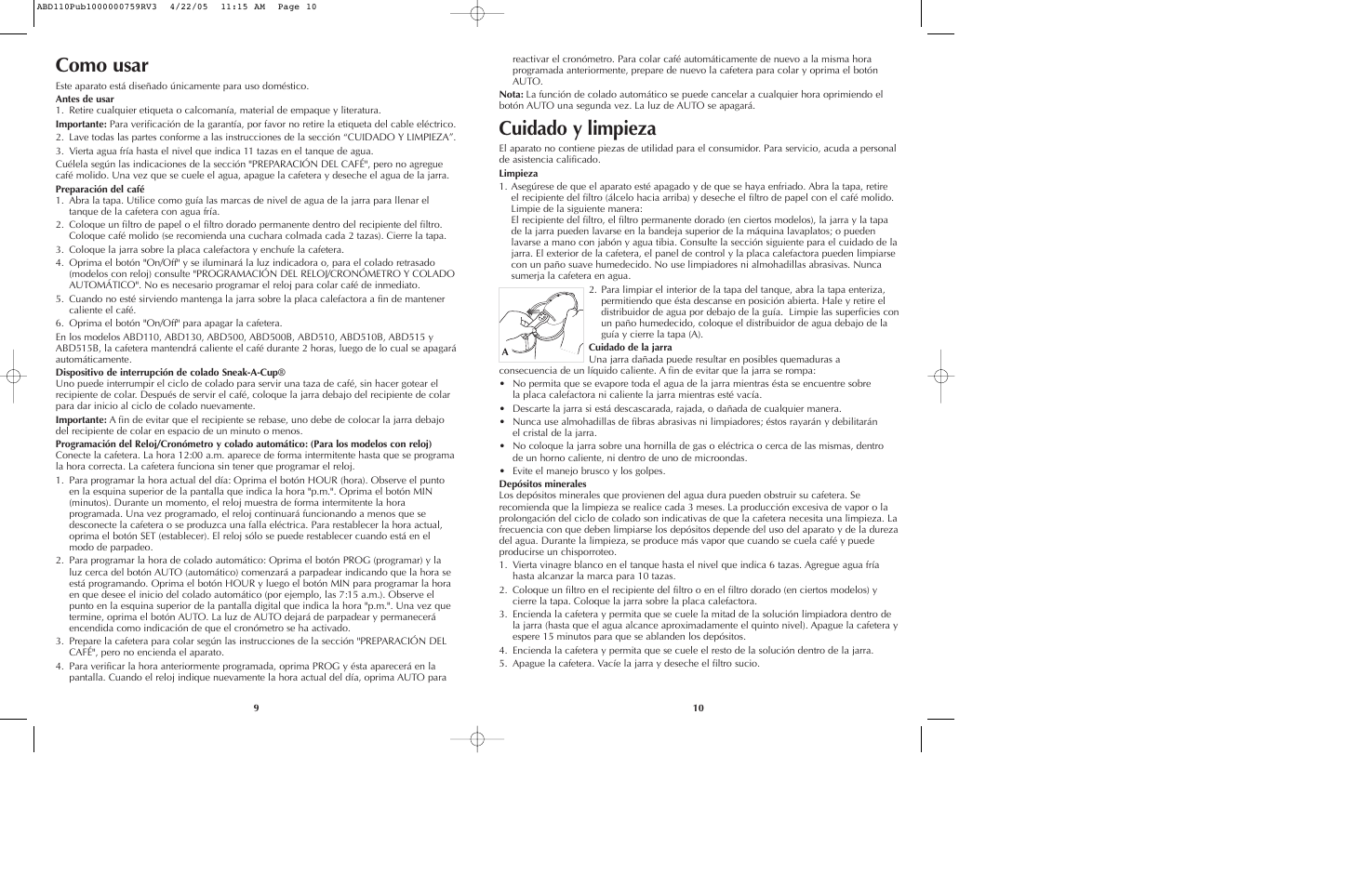 Como usar, Cuidado y limpieza | Black & Decker ABD100 User Manual | Page 6 / 13